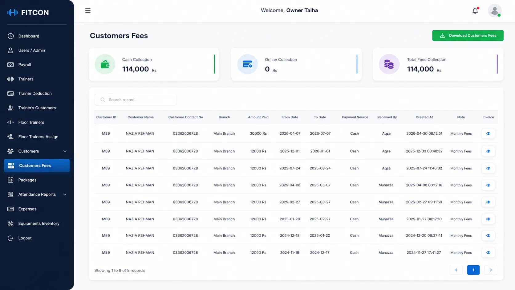 Member Fee Status & History preview