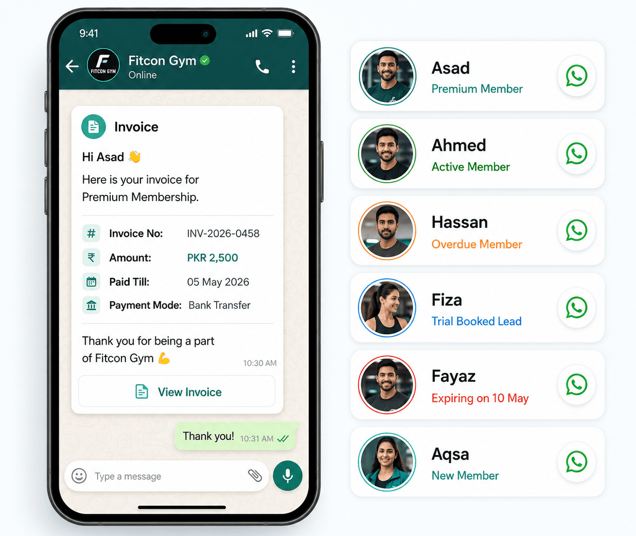Gymzol WhatsApp Marketing and Client Messaging dashboard